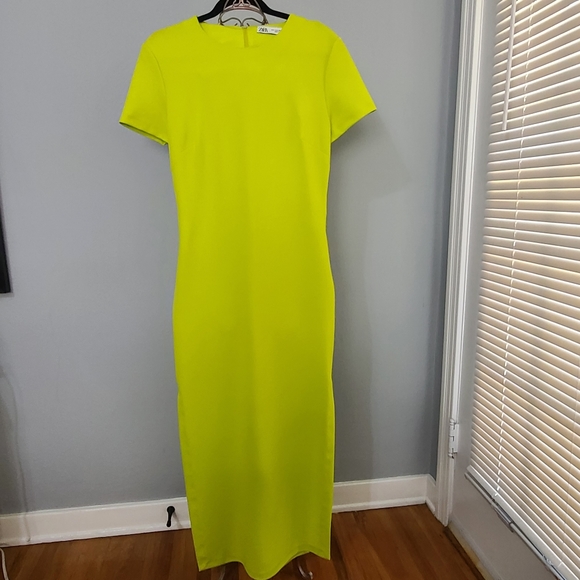 Zara Dresses Nwt Zara Lime Green Midi Structured Dress With Cutouts